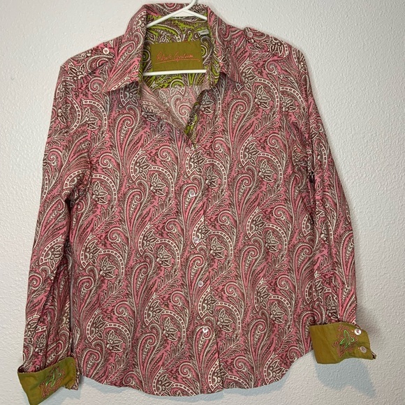 Robert Graham Shirt Button Down  Long Sleeves or Rolled Paisley Pink Cream M - Picture 1 of 7